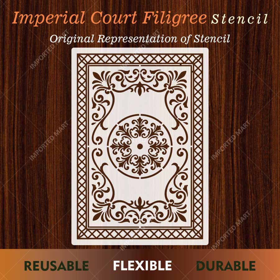 Imperial Court Filigree Rug Stencil for Floor, Wall & Furniture Art – Ornamental Carpet Pattern Design – ID# 754 - imartdecor.com