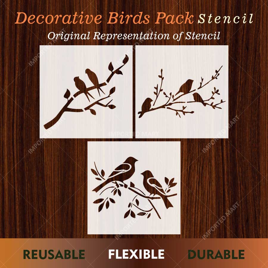 Decorative Birds Branch Pack of 3 Stencil for Wall, Wood, Furniture & Fabric Art – Nature Bird Design Bundle – ID# 771 - imartdecor.com