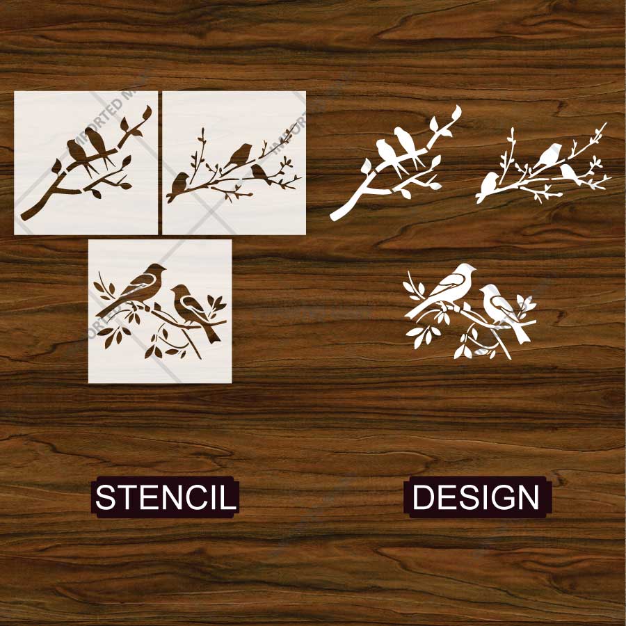 Decorative Birds Branch Pack of 3 Stencil for Wall, Wood, Furniture & Fabric Art – Nature Bird Design Bundle – ID# 771 - imartdecor.com
