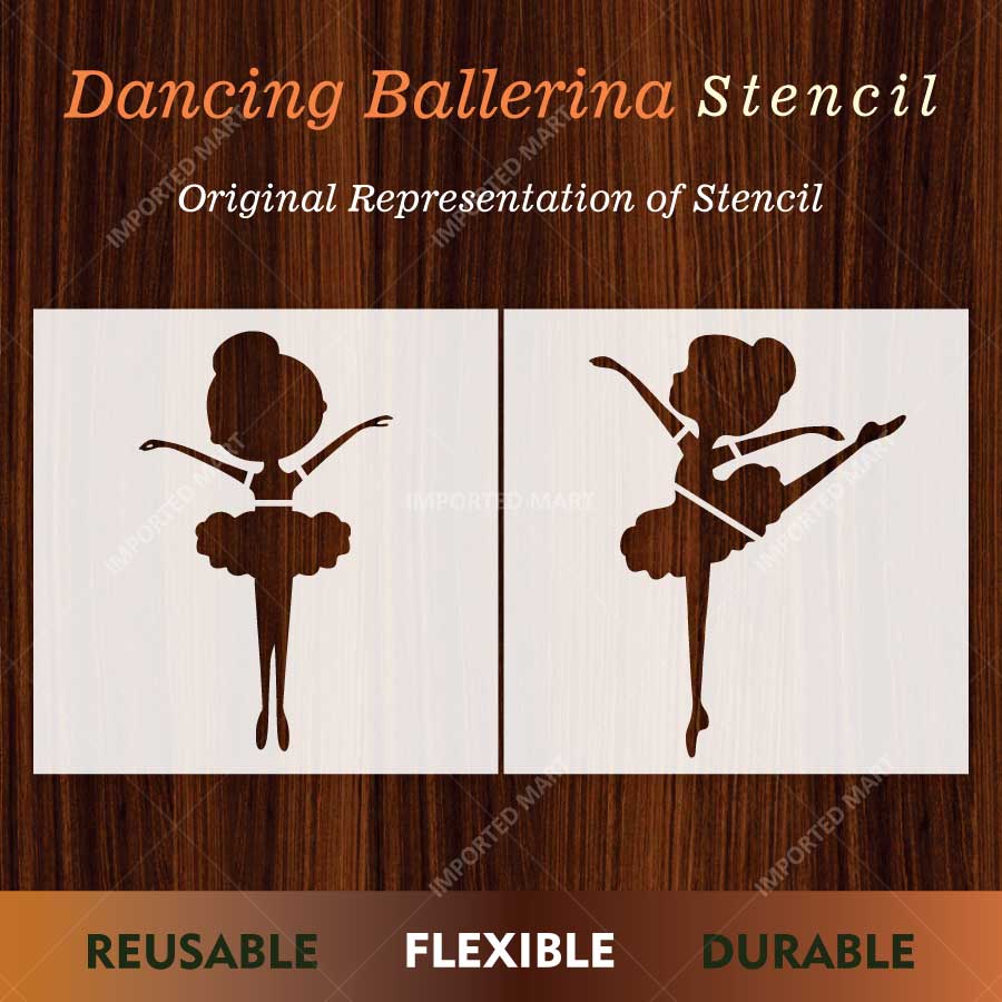 Dancing Ballerina Stencil Pack of 2 for Wall, Wood & Fabric Art – Ballet Girl Silhouette Designs – ID# 800 - imartdecor.com