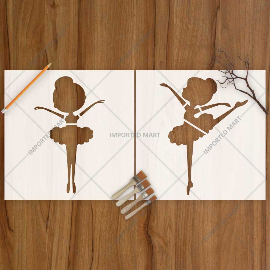 Dancing Ballerina Stencil Pack of 2 for Wall, Wood & Fabric Art – Ballet Girl Silhouette Designs – ID# 800 - imartdecor.com