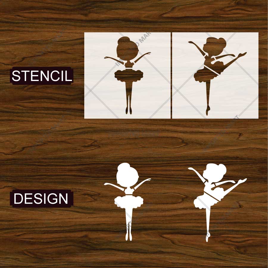Dancing Ballerina Stencil Pack of 2 for Wall, Wood & Fabric Art – Ballet Girl Silhouette Designs – ID# 800 - imartdecor.com