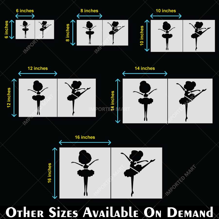 Dancing Ballerina Stencil Pack of 2 for Wall, Wood & Fabric Art – Ballet Girl Silhouette Designs – ID# 800 - imartdecor.com