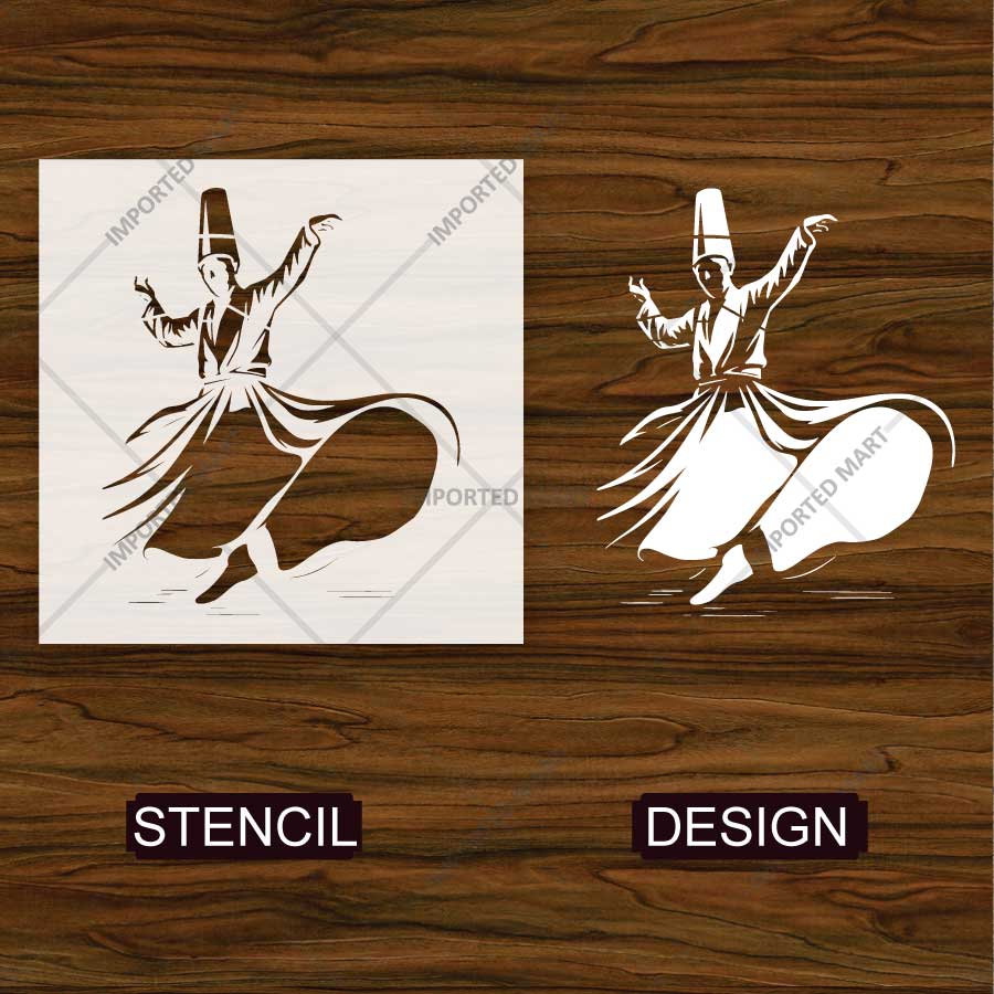 Sufi Whirling Dervish Stencil for Wall, Wood & Fabric Art – Spiritual Dance Design – ID# 804 - imartdecor.com