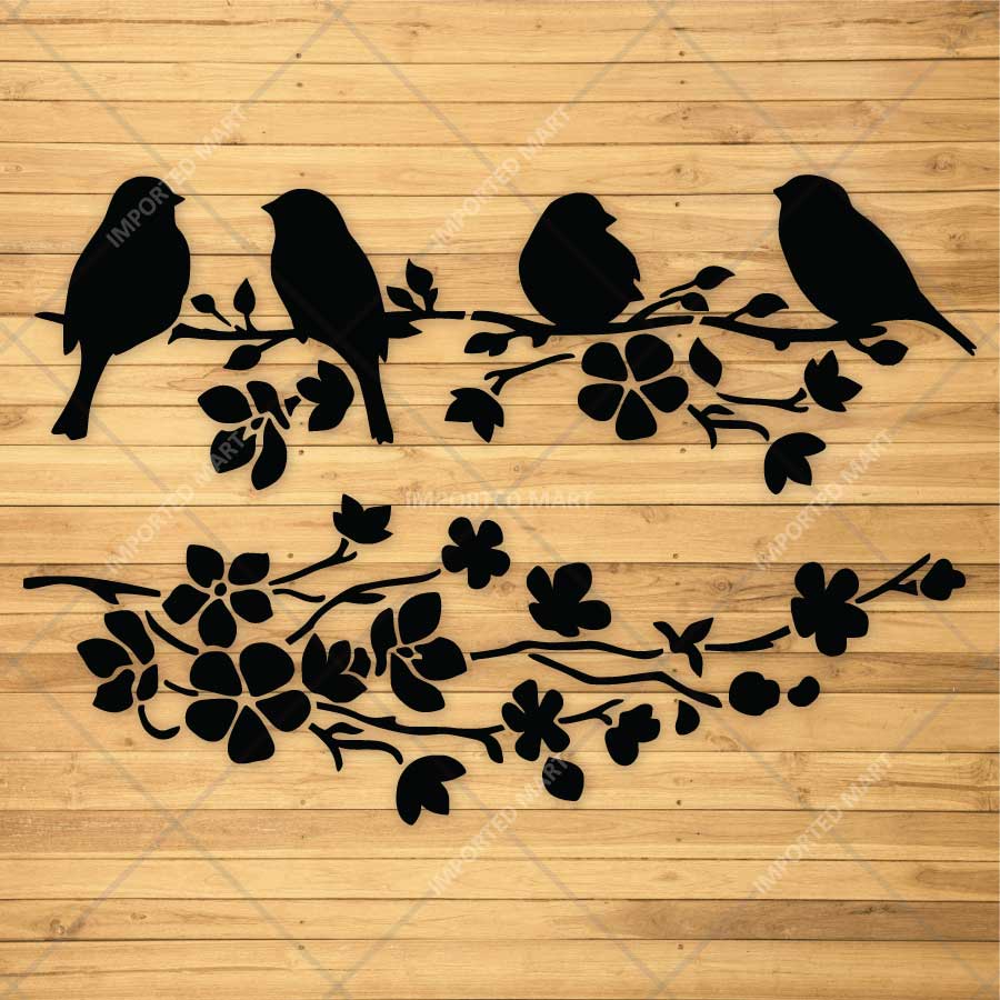 Blooming Branch Bird Stencil for Wall, Wood & Fabric Painting – Floral Nature Birds Art Design – ID# 816 - imartdecor.com