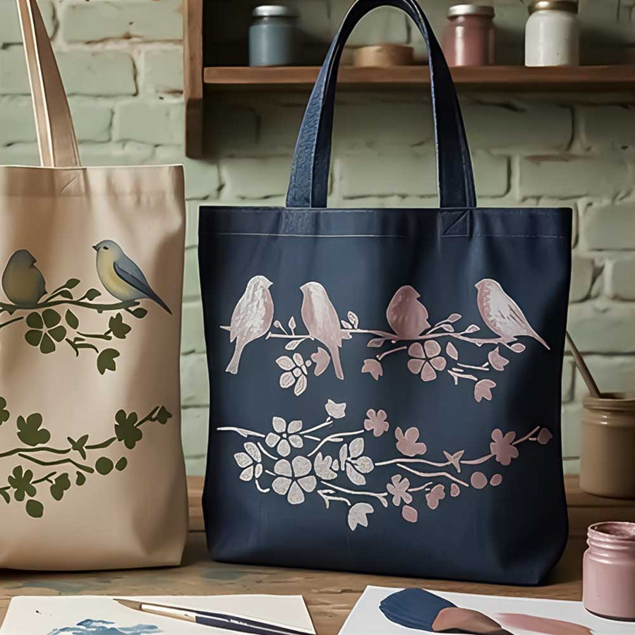 Blooming Branch Bird Stencil for Wall, Wood & Fabric Painting – Floral Nature Birds Art Design – ID# 816 - imartdecor.com