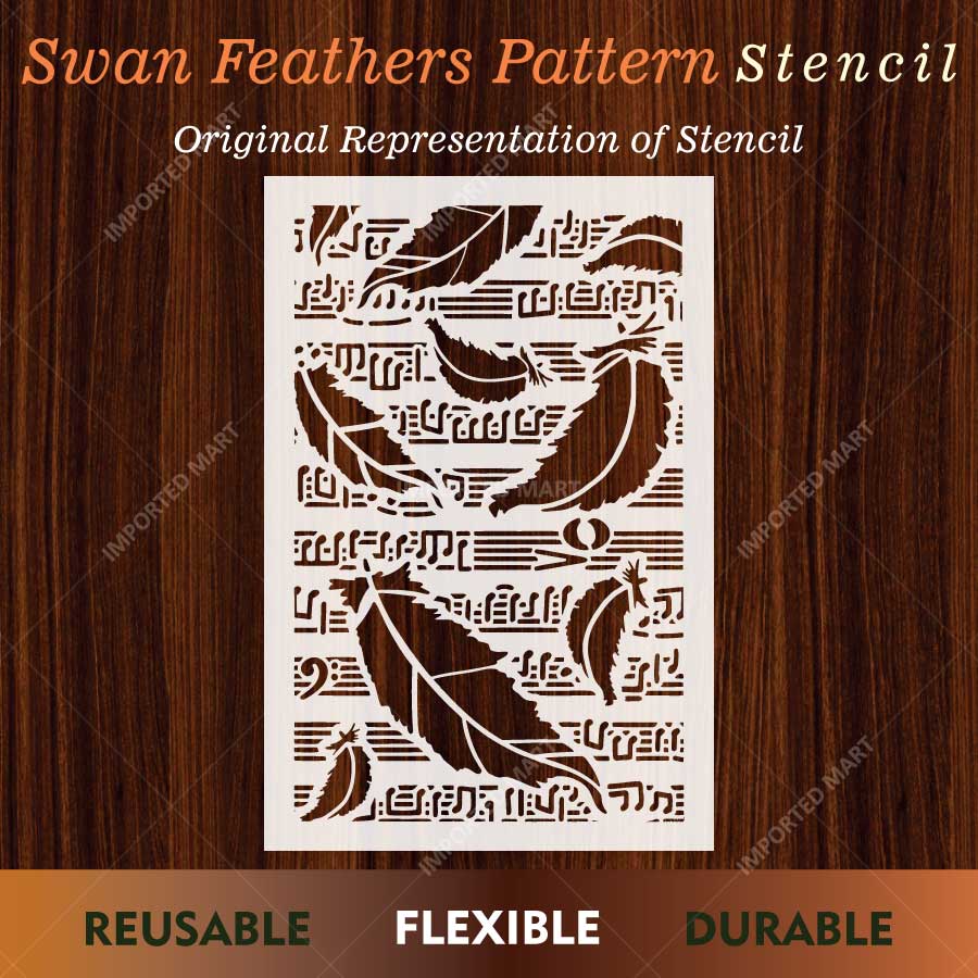 Swan Feathers Pattern Stencil for Walls, Furniture & Fabric Art – Elegant Feather Texture Design – ID# 828 - imartdecor.com