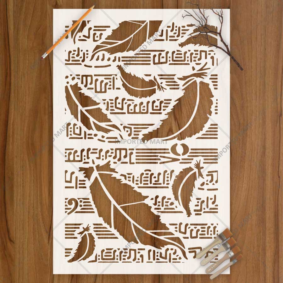 Swan Feathers Pattern Stencil for Walls, Furniture & Fabric Art – Elegant Feather Texture Design – ID# 828 - imartdecor.com