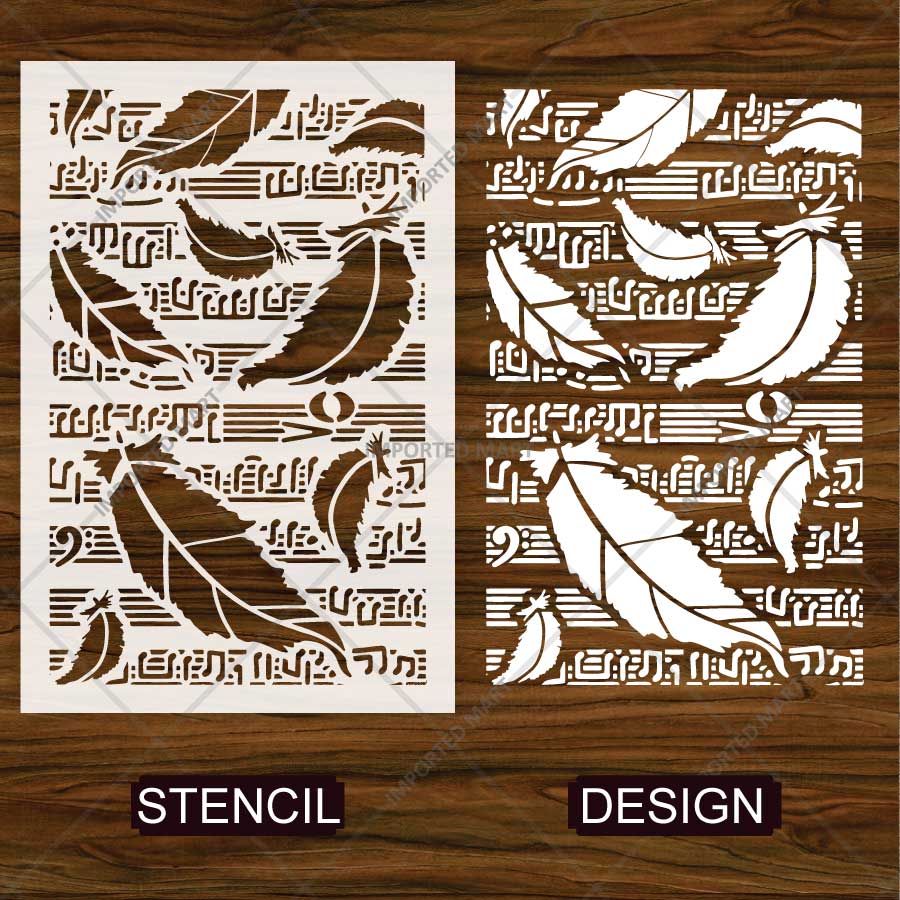Swan Feathers Pattern Stencil for Walls, Furniture & Fabric Art – Elegant Feather Texture Design – ID# 828 - imartdecor.com
