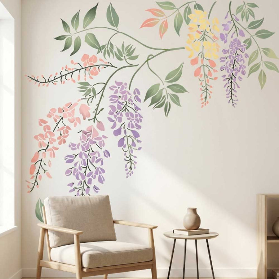 Cascading Blossom Branch Stencil for Wall, Furniture & Fabric Decor – Floral Hanging Vine Design – ID# 832 - imartdecor.com