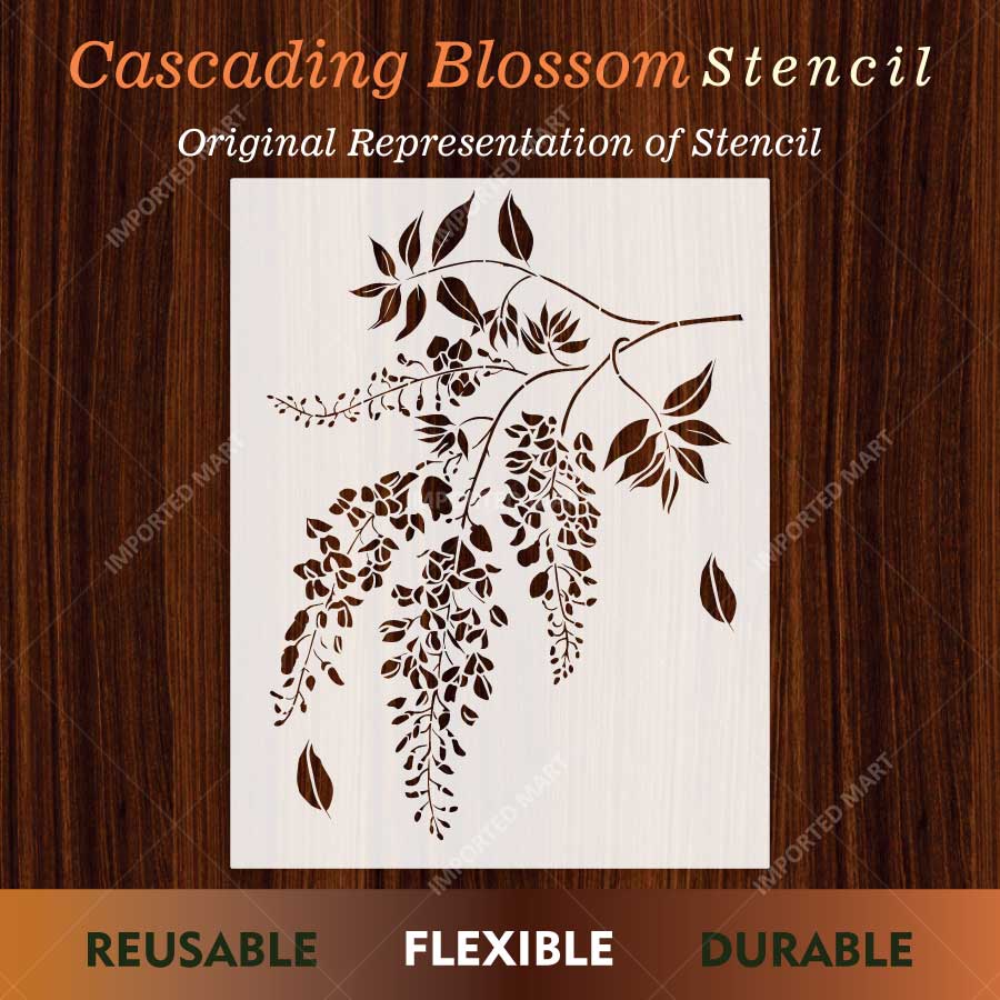 Cascading Blossom Branch Stencil for Wall, Furniture & Fabric Decor – Floral Hanging Vine Design – ID# 832 - imartdecor.com