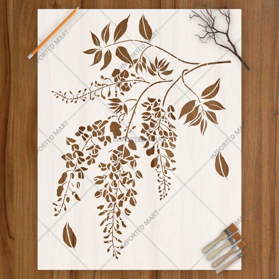 Cascading Blossom Branch Stencil for Wall, Furniture & Fabric Decor – Floral Hanging Vine Design – ID# 832 - imartdecor.com
