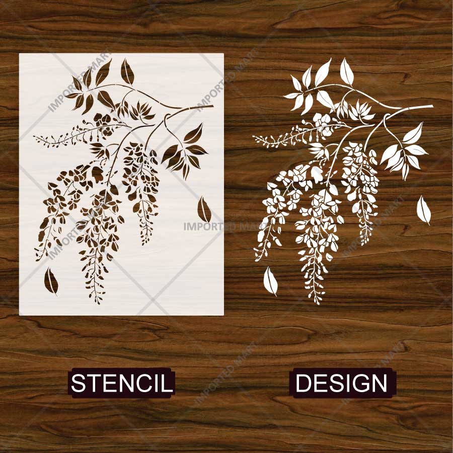 Cascading Blossom Branch Stencil for Wall, Furniture & Fabric Decor – Floral Hanging Vine Design – ID# 832 - imartdecor.com