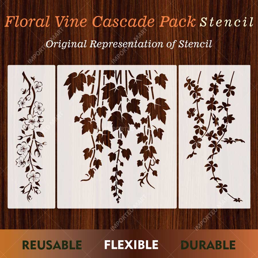 Floral Vine Cascade Multi Pack Stencil for Wall, Furniture & Fabric Art – Botanical Hanging Leaf Design Bundle – ID# 833 - imartdecor.com