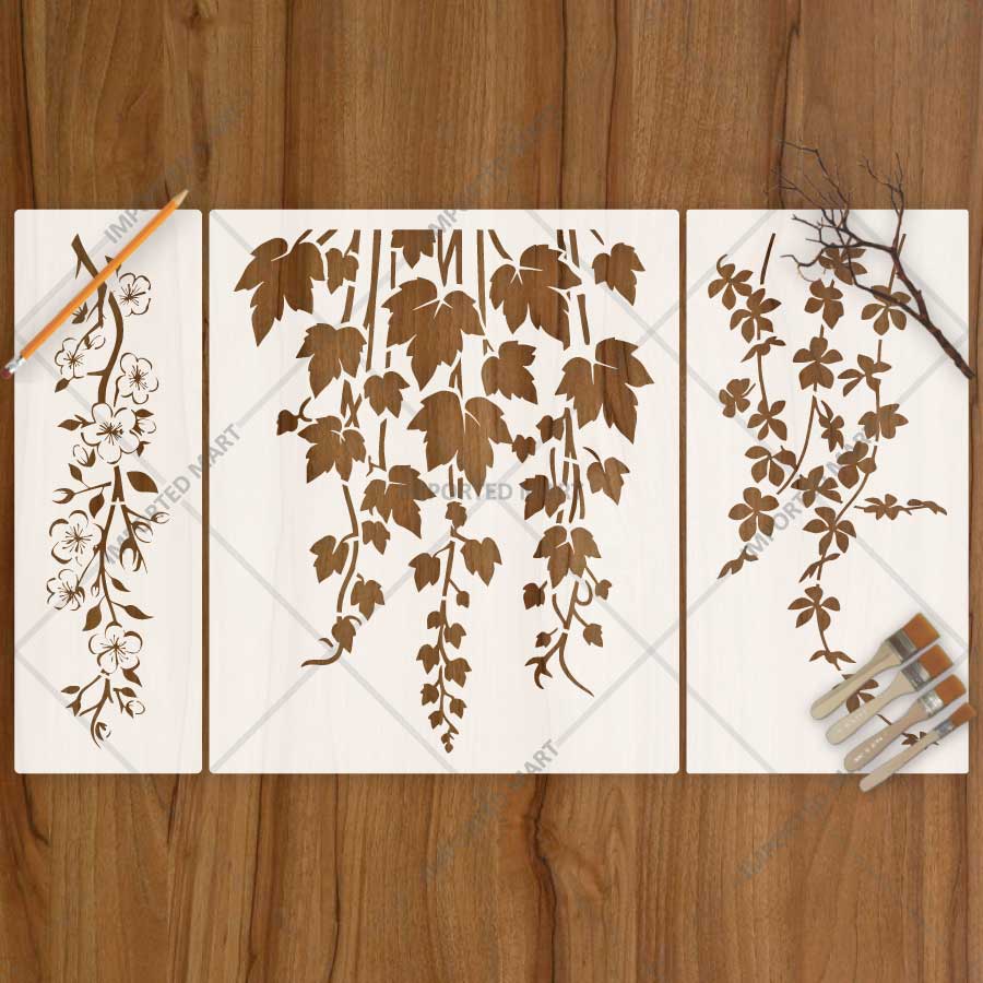 Floral Vine Cascade Multi Pack Stencil for Wall, Furniture & Fabric Art – Botanical Hanging Leaf Design Bundle – ID# 833 - imartdecor.com