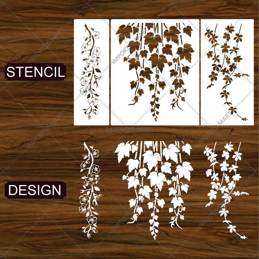 Floral Vine Cascade Multi Pack Stencil for Wall, Furniture & Fabric Art – Botanical Hanging Leaf Design Bundle – ID# 833 - imartdecor.com