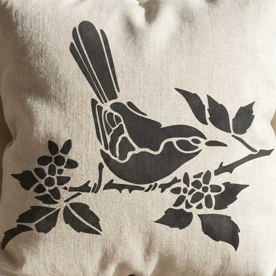 Sparrow Blossom Harmony Bird Stencil for Wall, Furniture & Craft Painting β Floral Nature Design β ID# 834 - imartdecor.com