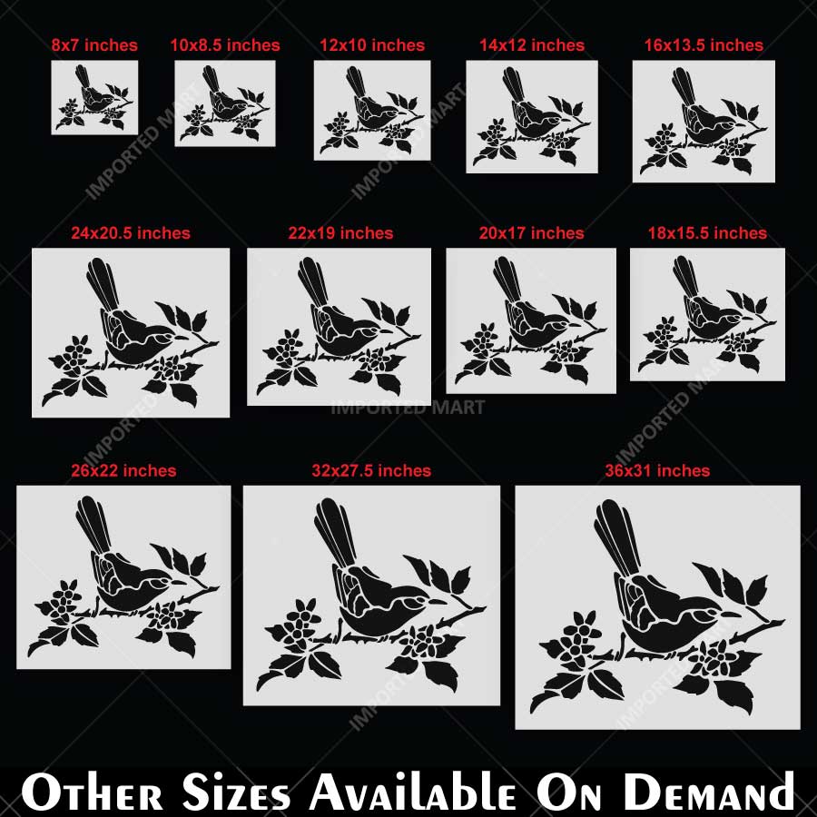 Sparrow Blossom Harmony Bird Stencil for Wall, Furniture & Craft Painting β Floral Nature Design β ID# 834 - imartdecor.com