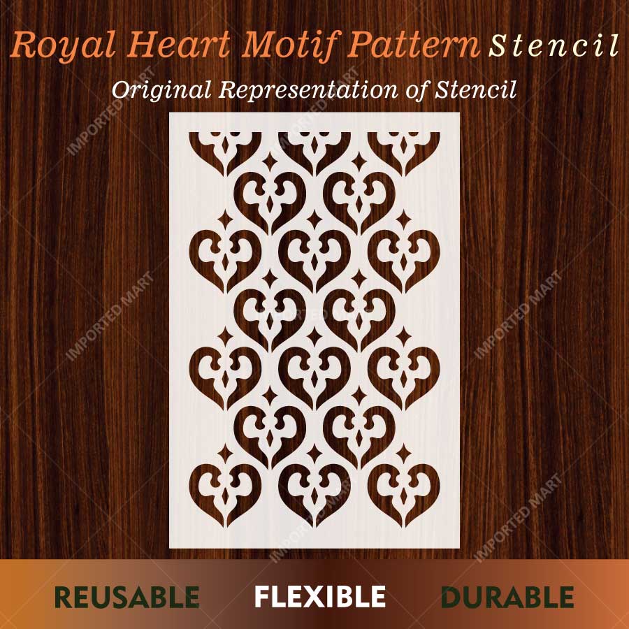 Royal Heart Motif Pattern Stencil for Wall, Furniture & Fabric Art – Elegant Heart Damask Design – ID# 836 - imartdecor.com