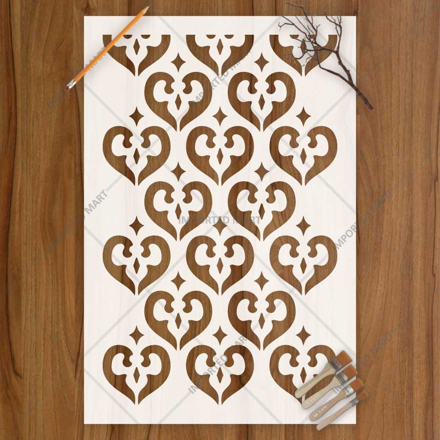Royal Heart Motif Pattern Stencil for Wall, Furniture & Fabric Art – Elegant Heart Damask Design – ID# 836 - imartdecor.com