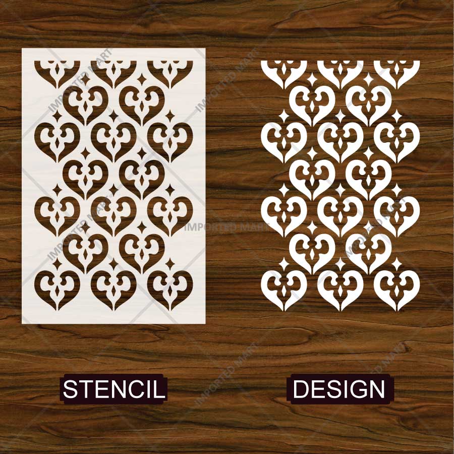 Royal Heart Motif Pattern Stencil for Wall, Furniture & Fabric Art – Elegant Heart Damask Design – ID# 836 - imartdecor.com