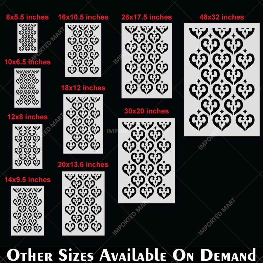 Royal Heart Motif Pattern Stencil for Wall, Furniture & Fabric Art – Elegant Heart Damask Design – ID# 836 - imartdecor.com