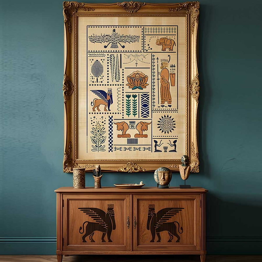 Ancient Egyptian Mosaic Pattern Stencil for Wall, Furniture & Craft Decor β Reusable Hieroglyphic Art Design β ID# 837 - imartdecor.com