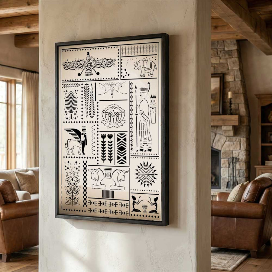 Ancient Egyptian Mosaic Pattern Stencil for Wall, Furniture & Craft Decor β Reusable Hieroglyphic Art Design β ID# 837 - imartdecor.com