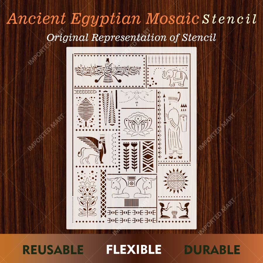 Ancient Egyptian Mosaic Pattern Stencil for Wall, Furniture & Craft Decor β Reusable Hieroglyphic Art Design β ID# 837 - imartdecor.com
