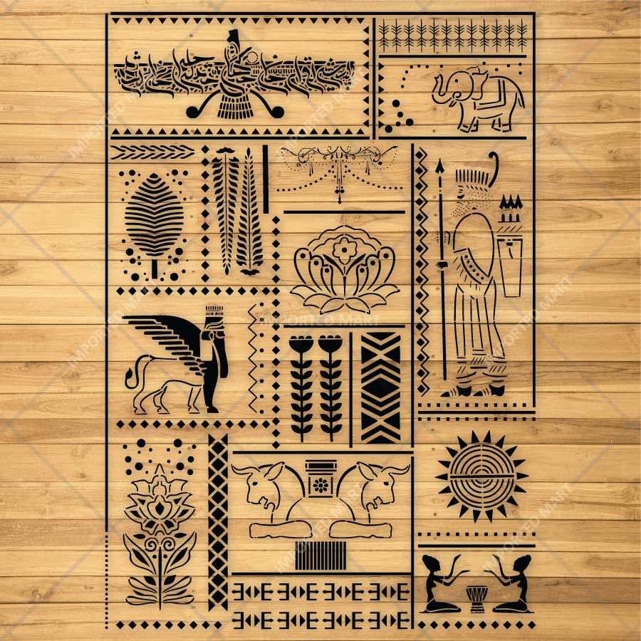 Ancient Egyptian Mosaic Pattern Stencil for Wall, Furniture & Craft Decor β Reusable Hieroglyphic Art Design β ID# 837 - imartdecor.com