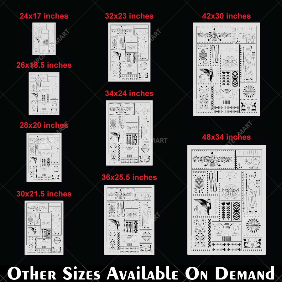 Ancient Egyptian Mosaic Pattern Stencil for Wall, Furniture & Craft Decor β Reusable Hieroglyphic Art Design β ID# 837 - imartdecor.com