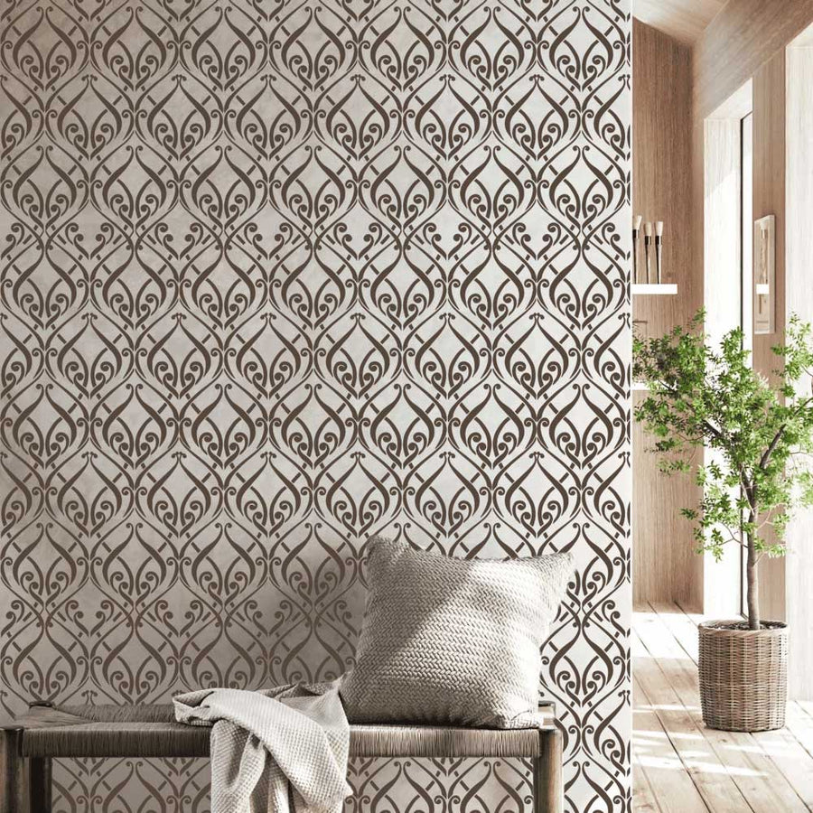 Imperial Scroll Lattice Stencil for Wall, Furniture & Floor Decor – Reusable Damask Pattern Template – ID# 841 - imartdecor.com