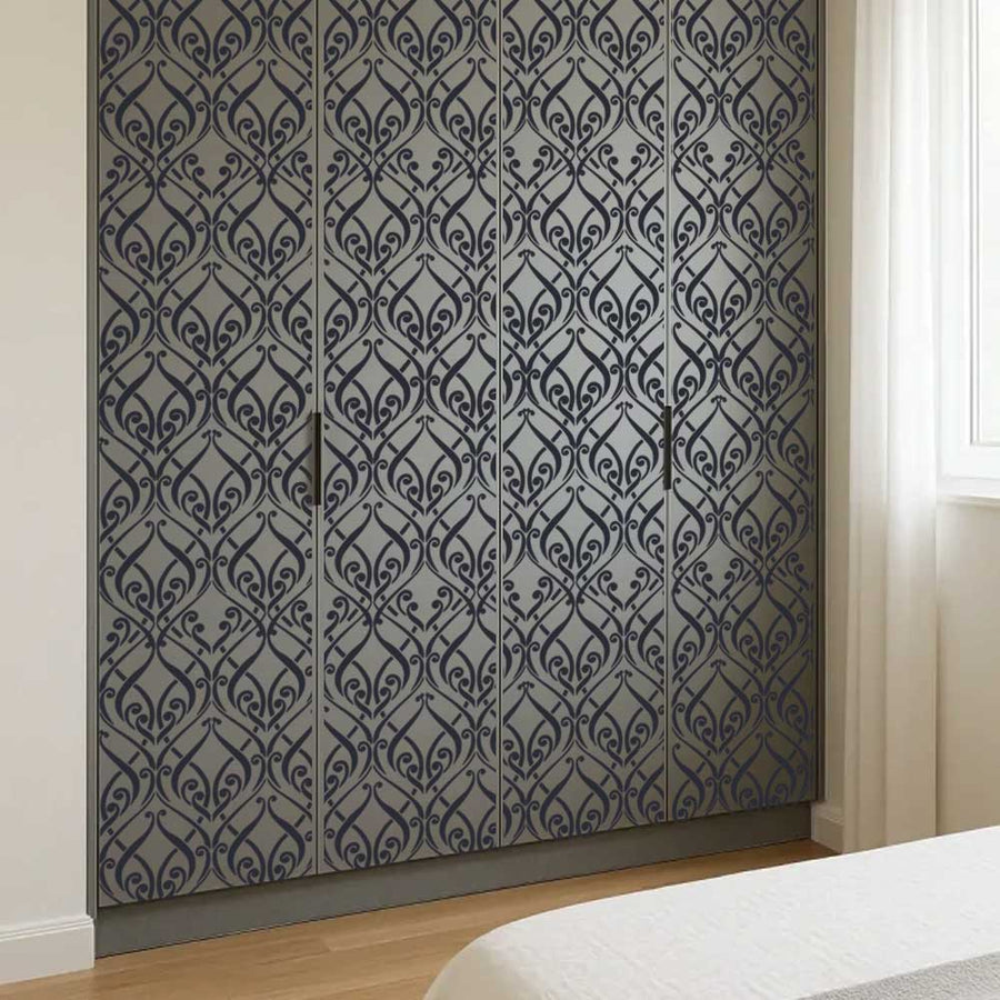 Imperial Scroll Lattice Stencil for Wall, Furniture & Floor Decor – Reusable Damask Pattern Template – ID# 841 - imartdecor.com