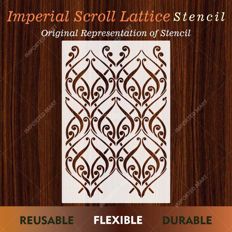 Imperial Scroll Lattice Stencil for Wall, Furniture & Floor Decor – Reusable Damask Pattern Template – ID# 841 - imartdecor.com