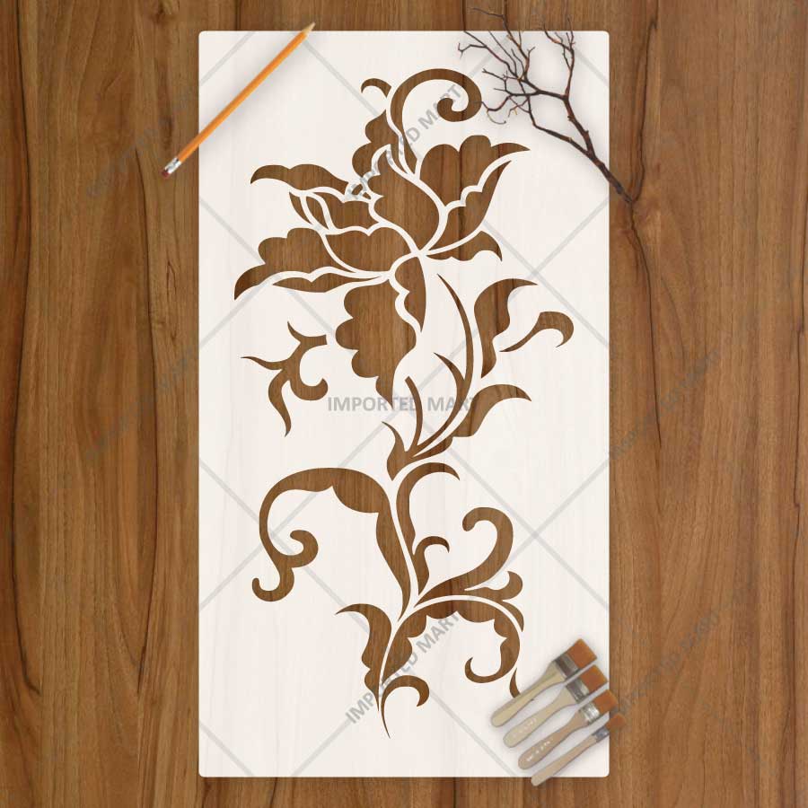 Floral Ornamental Vine Stencil for Wall, Furniture & Fabric Art – Elegant Botanical Scroll Design – ID# 842 - imartdecor.com