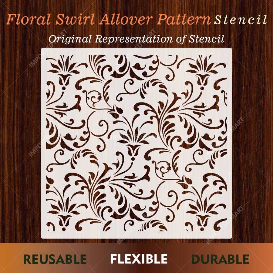 Floral Swirl Allover Pattern Stencil for Walls, Furniture & Fabric Art – Elegant Damask Vine Design – ID# 844 - imartdecor.com