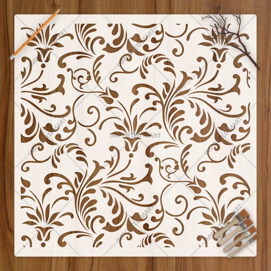 Floral Swirl Allover Pattern Stencil for Walls, Furniture & Fabric Art – Elegant Damask Vine Design – ID# 844 - imartdecor.com