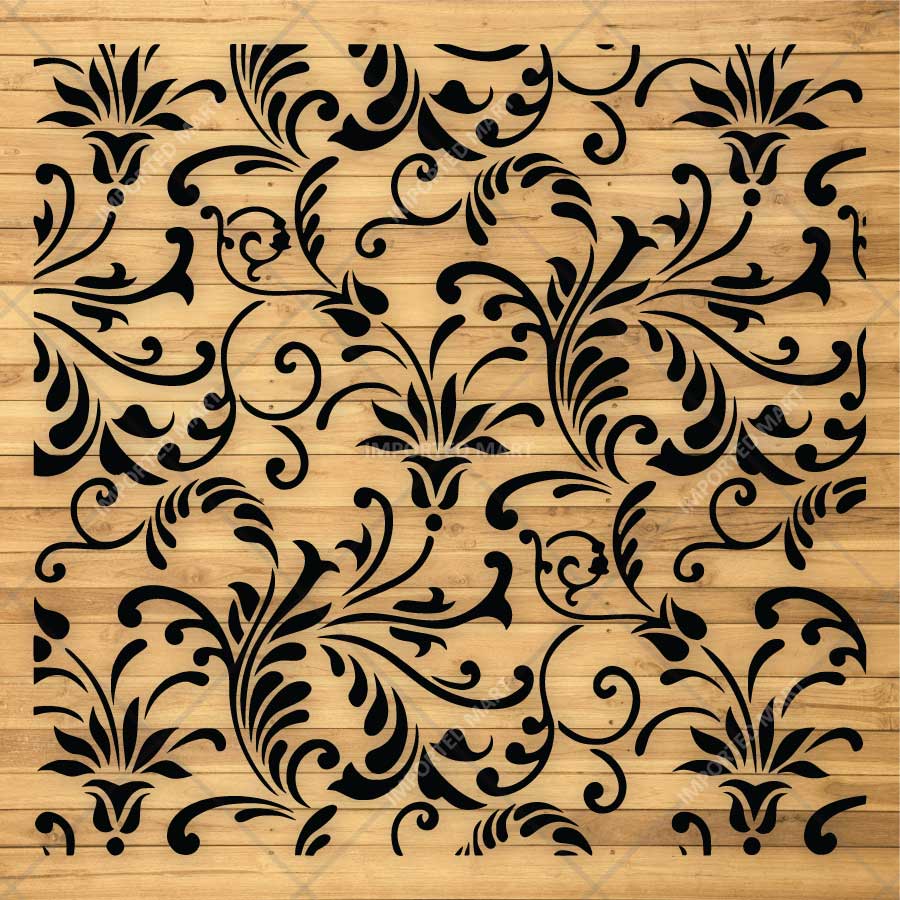 Floral Swirl Allover Pattern Stencil for Walls, Furniture & Fabric Art – Elegant Damask Vine Design – ID# 844 - imartdecor.com