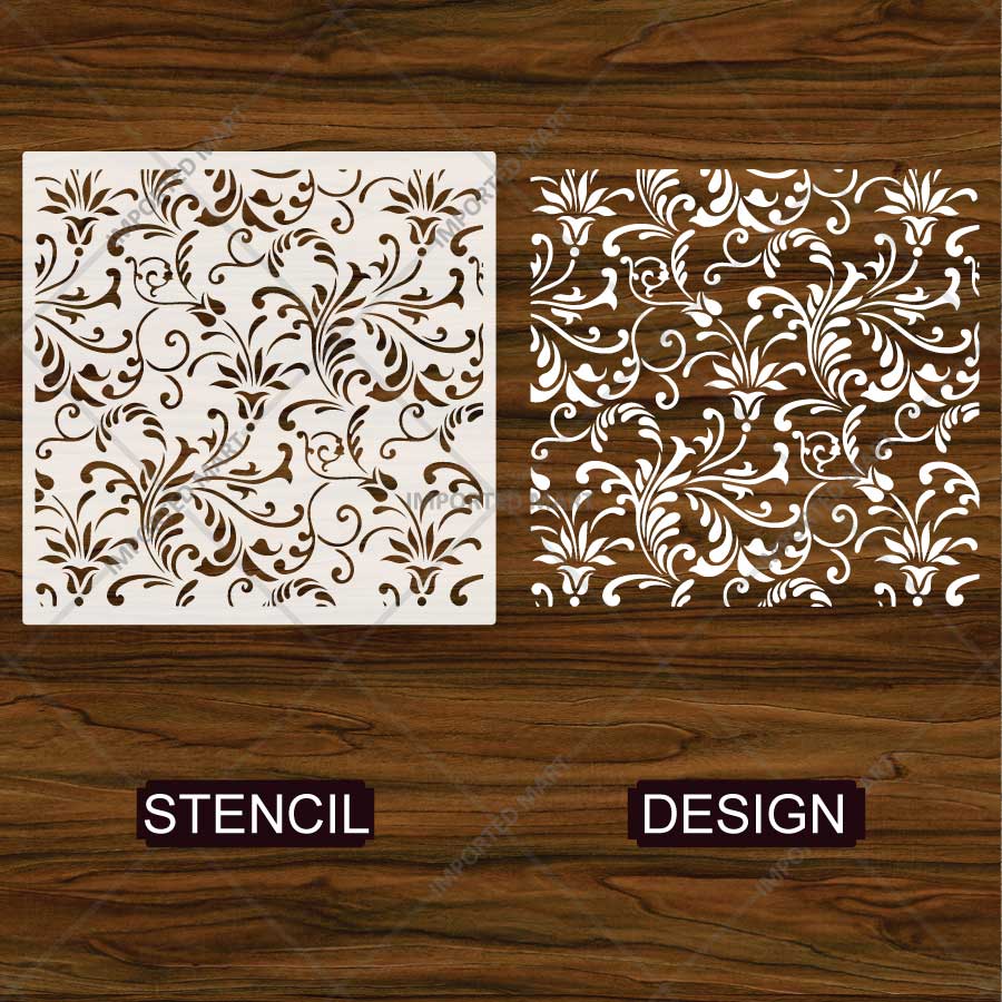 Floral Swirl Allover Pattern Stencil for Walls, Furniture & Fabric Art – Elegant Damask Vine Design – ID# 844 - imartdecor.com