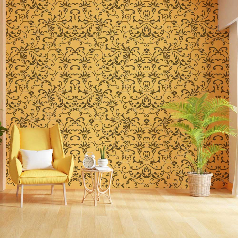 Floral Swirl Allover Pattern Stencil for Walls, Furniture & Fabric Art – Elegant Damask Vine Design – ID# 844 - imartdecor.com