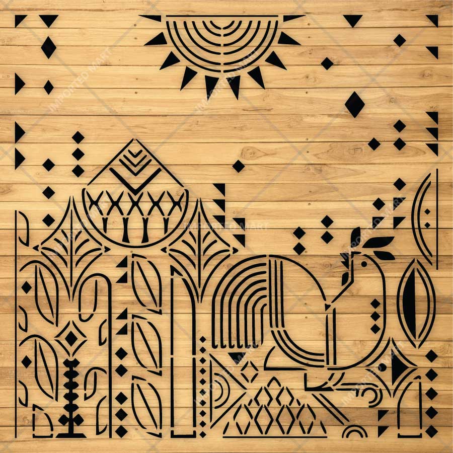 Traditional Folk Art Rooster Stencil for Wall, Furniture & Floor Painting – Rustic Village Pattern Design – ID# 845 - imartdecor.com