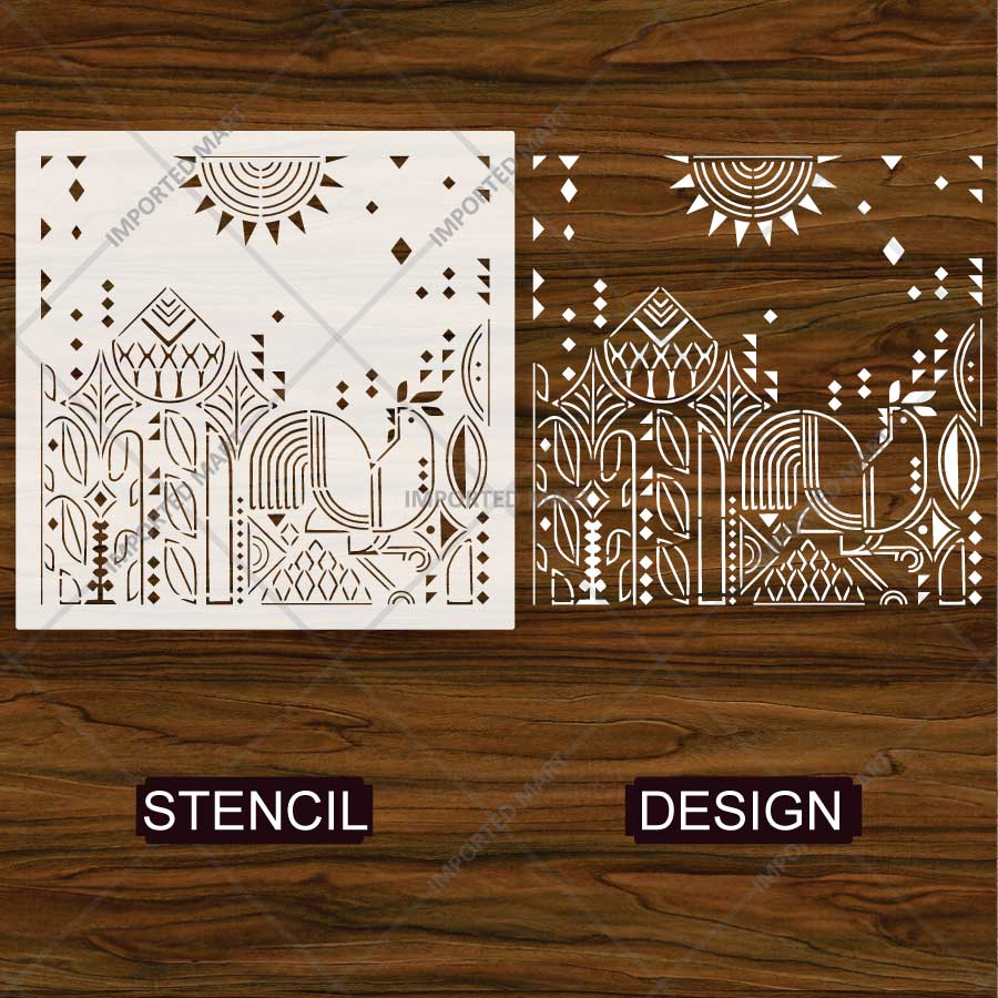 Traditional Folk Art Rooster Stencil for Wall, Furniture & Floor Painting – Rustic Village Pattern Design – ID# 845 - imartdecor.com
