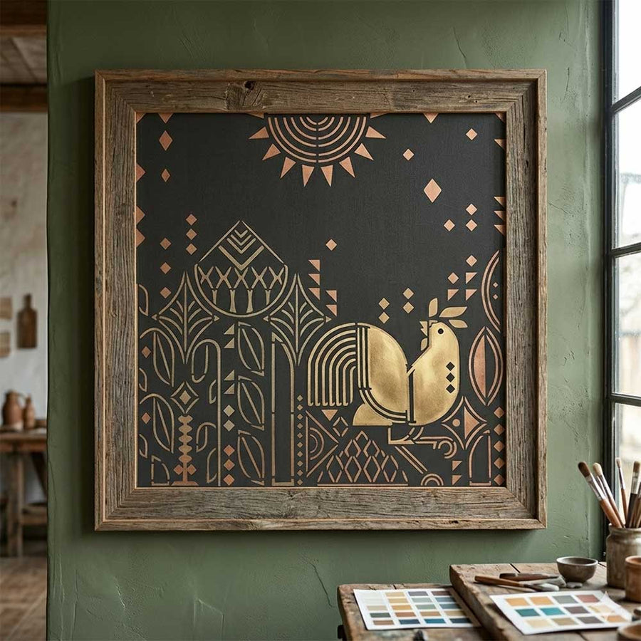 Traditional Folk Art Rooster Stencil for Wall, Furniture & Floor Painting – Rustic Village Pattern Design – ID# 845 - imartdecor.com