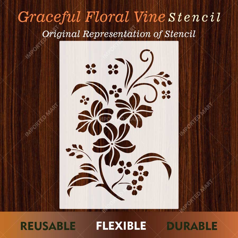Graceful Floral Vine Stencil for Wall, Furniture & Fabric Painting – Elegant Botanical Flower Design – ID# 847 - imartdecor.com