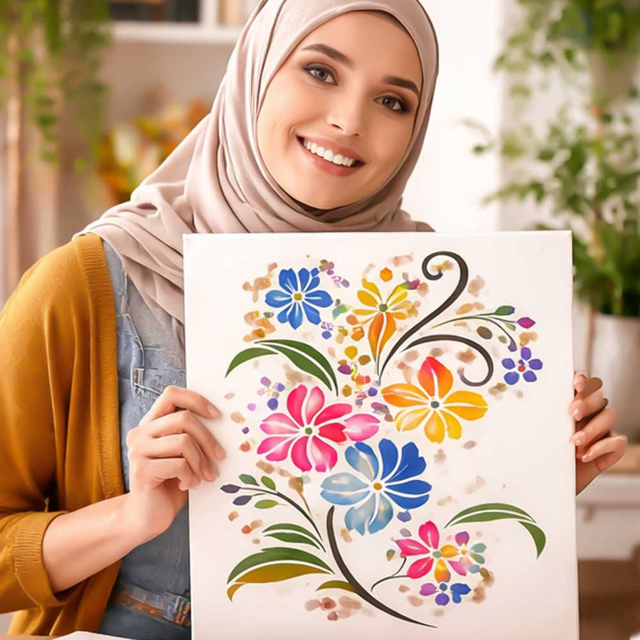 Graceful Floral Vine Stencil for Wall, Furniture & Fabric Painting – Elegant Botanical Flower Design – ID# 847 - imartdecor.com
