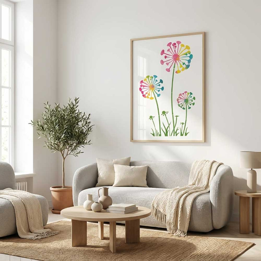Modern Dandelion Field Floral Stencil for Wall, Furniture & Craft Painting – Botanical Flower Design – ID# 848 - imartdecor.com