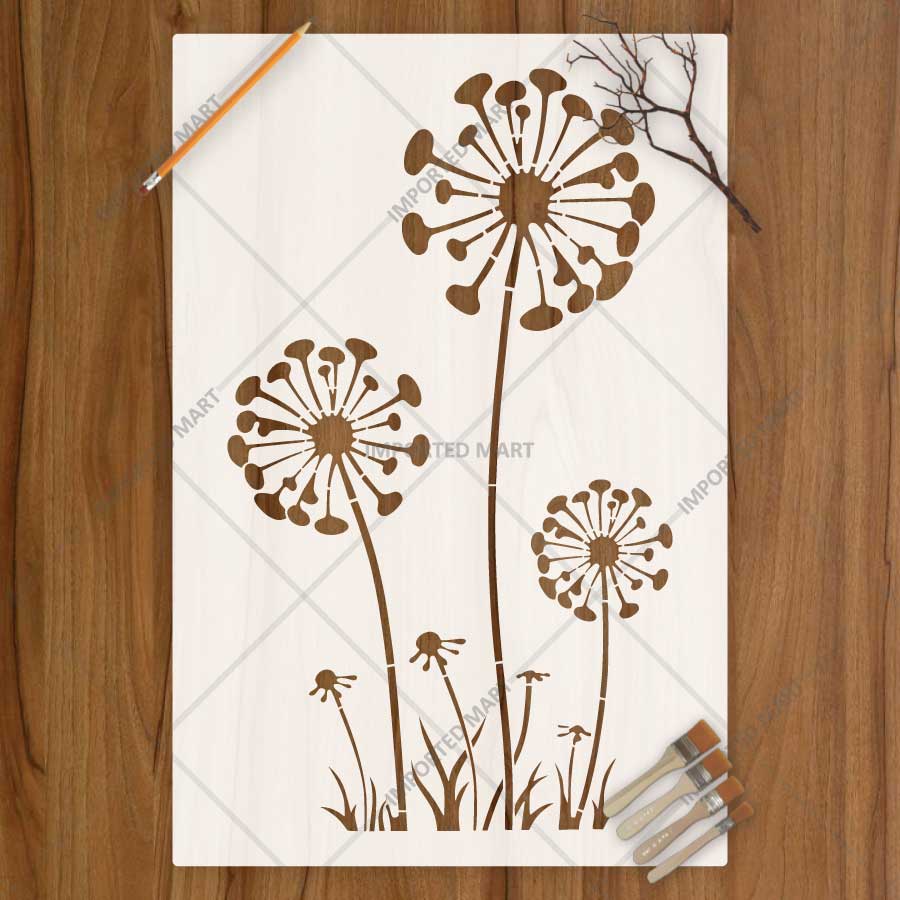 Modern Dandelion Field Floral Stencil for Wall, Furniture & Craft Painting – Botanical Flower Design – ID# 848 - imartdecor.com