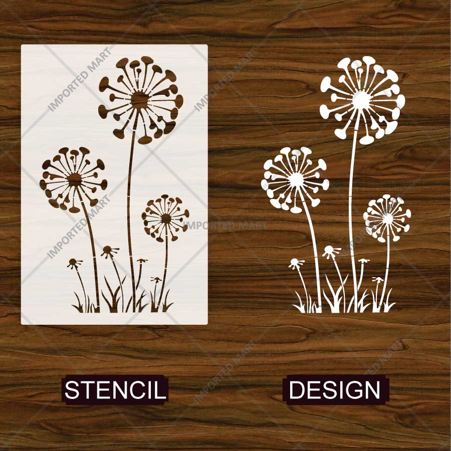 Modern Dandelion Field Floral Stencil for Wall, Furniture & Craft Painting – Botanical Flower Design – ID# 848 - imartdecor.com