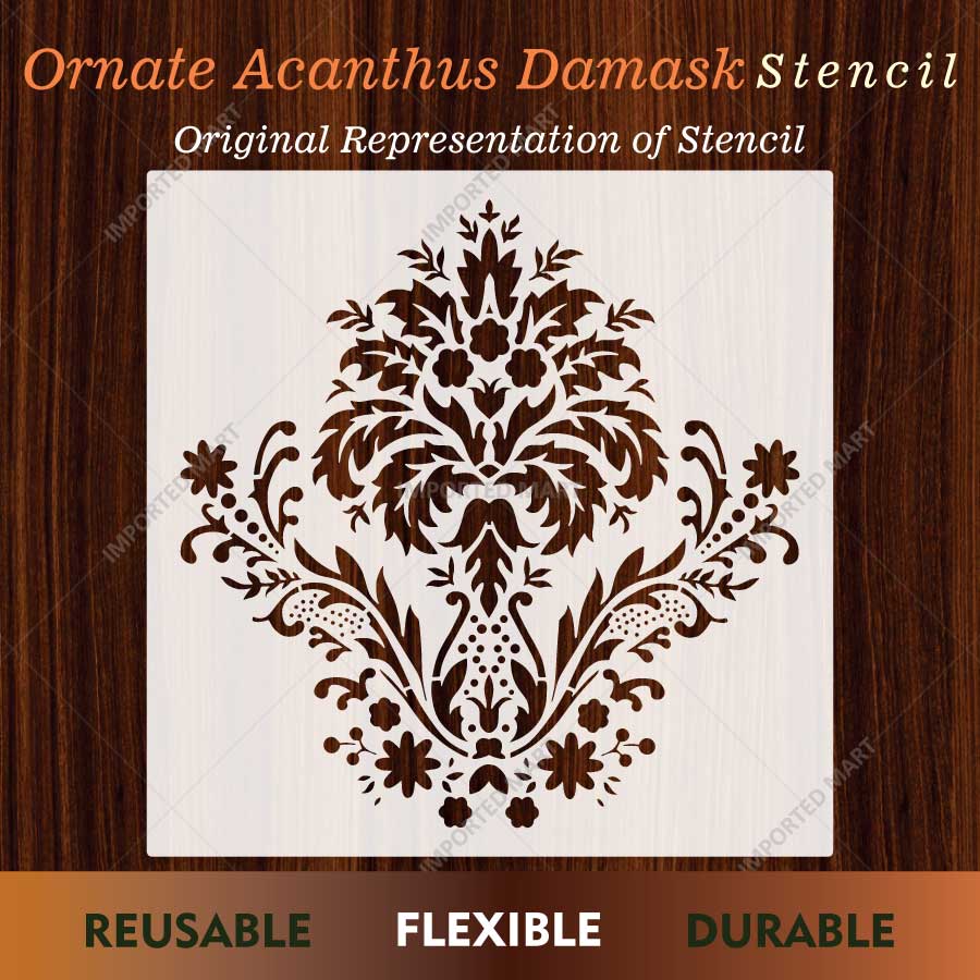 Ornate Acanthus Damask Stencil for Wall, Furniture & Fabric Painting β Victorian Floral Pattern β ID# 850 - imartdecor.com