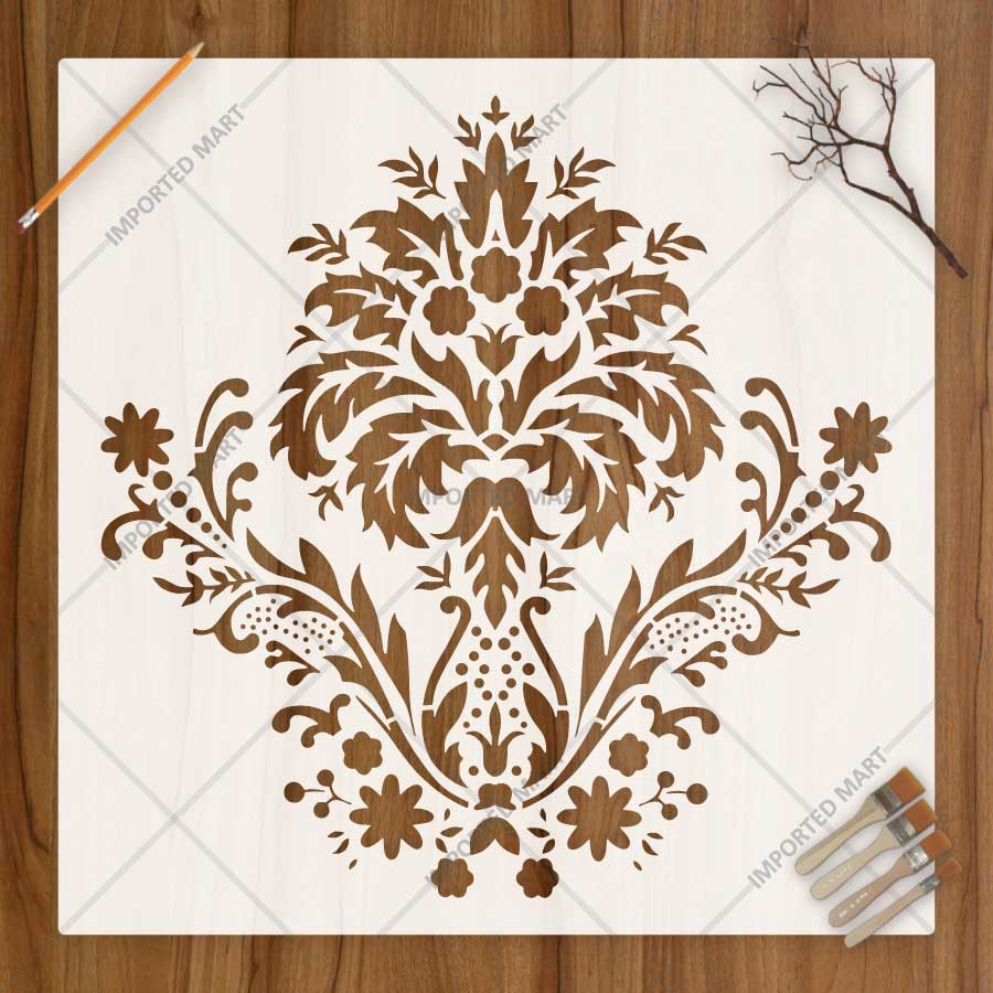 Ornate Acanthus Damask Stencil for Wall, Furniture & Fabric Painting β Victorian Floral Pattern β ID# 850 - imartdecor.com